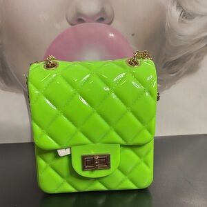 Lime Green Quilted Chain Shoulder Bag